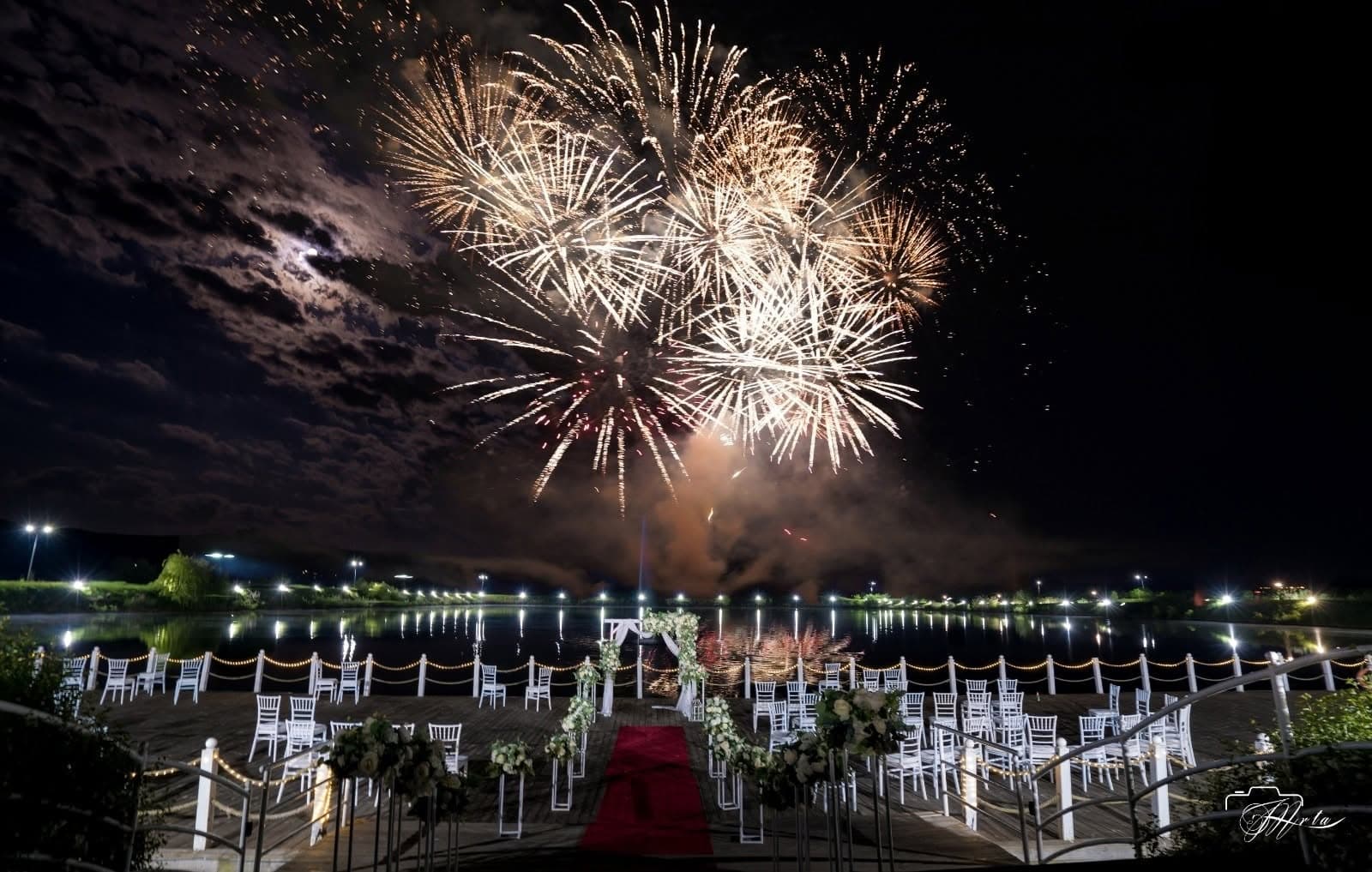 Fireworks over the ceremony at Domeniile Streiului at night